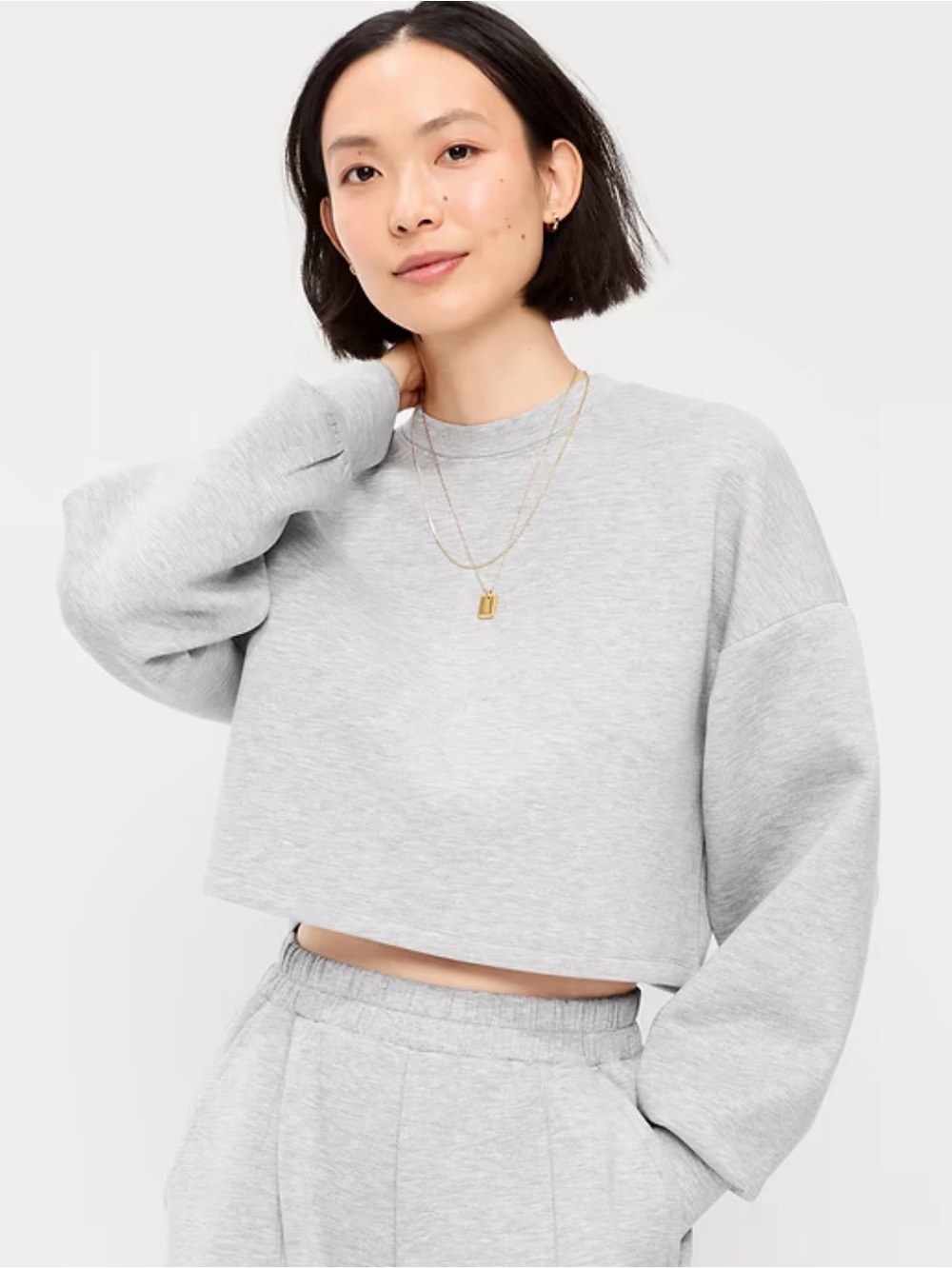 Old Navy Bounce Fleece Cropped Crewneck Sweatshirt - Light Gray